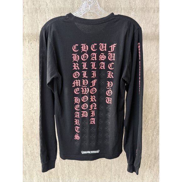Chrome Hearts Long Sleeve Black T-Shirt With Pocket & Gothic Lettering Californi - Picture 2 of 15